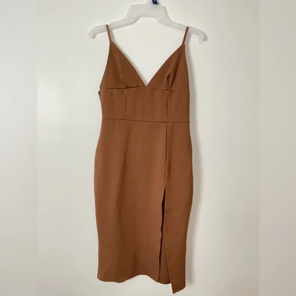 Fashion Nova Pencil Slit Body cone Midi Dress Browen Size L - Picture 1 of 12